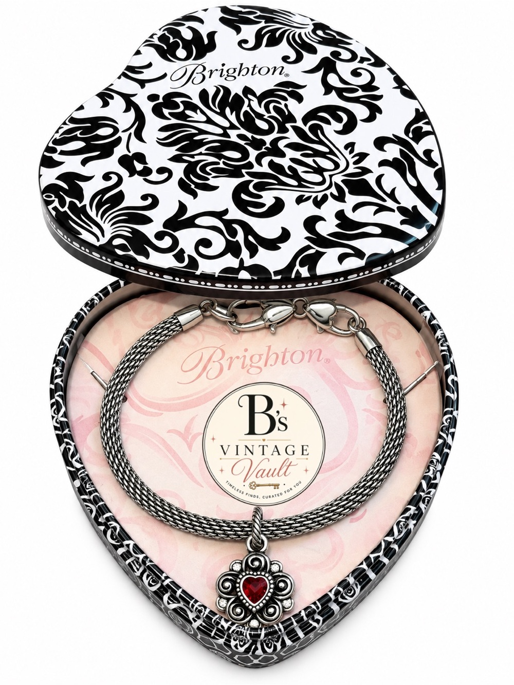 Brighton Silver-Tone Bracelet with Red Heart Flower Charm